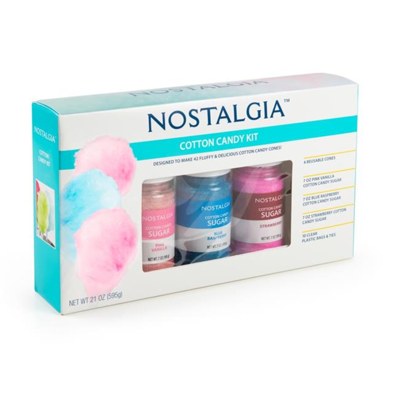 Nostalgia KACCFK316 Kool-Aid Cotton Candy Flossing Sugar Party Kit with Blue Raspberry, Strawberry & Tropical Punch - Pack of 3
